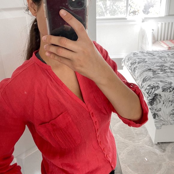 Natural Linen Button-Down Shirt in Pink, size XS - Picture 5 of 5